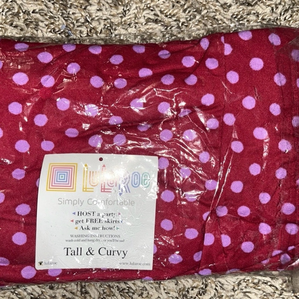 LuLaRoe Burgundy and Lavender Polka Dot Leggings TC